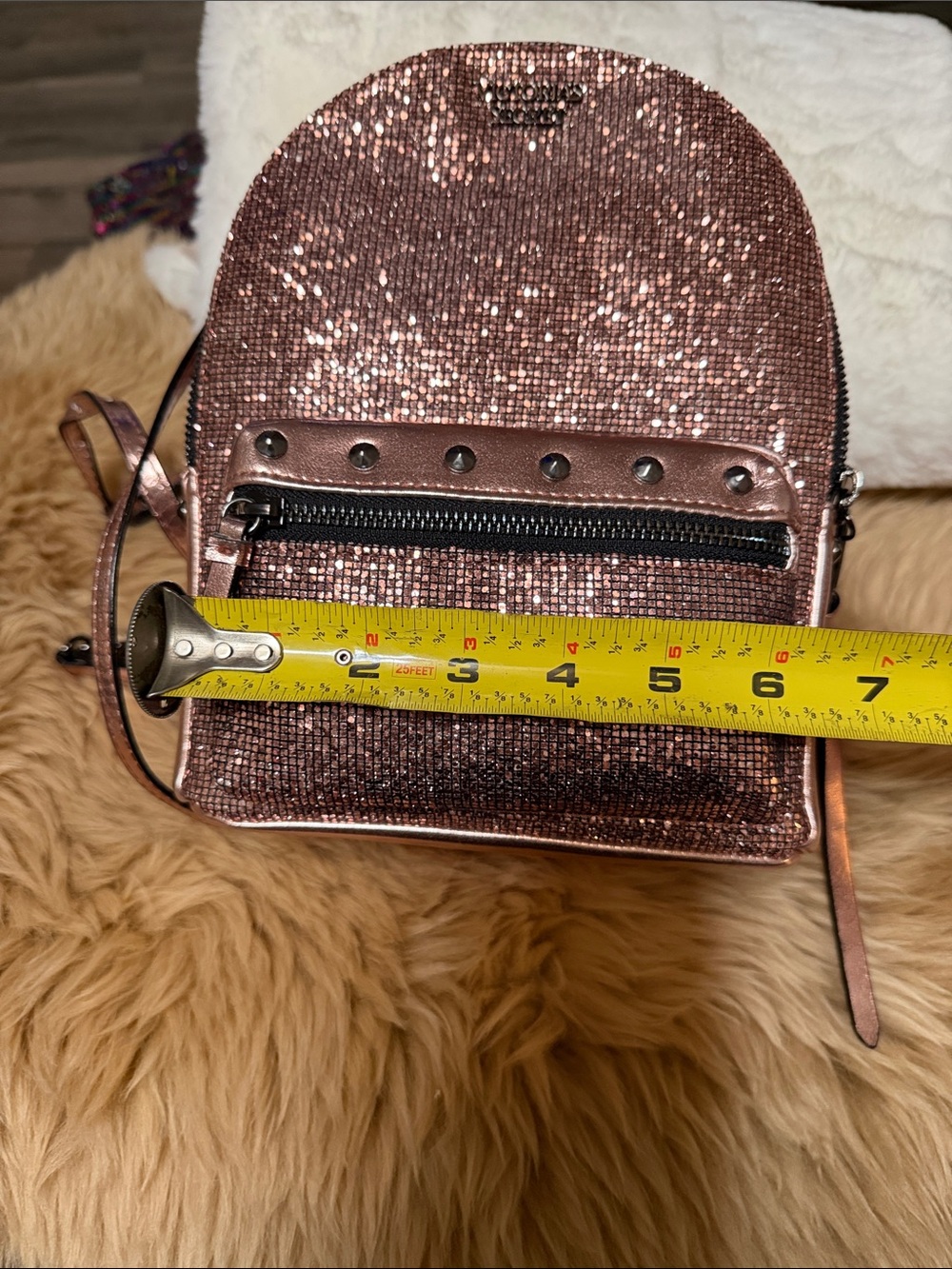 Victoria Secret Pink Studded Bling Mini Backpack & Pink Rosette Makeup Bag - Picture 10 of 12